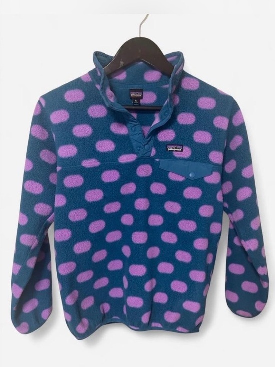 Patagonia Other - Patagonia Teal Fleece Pullover with Purple Polka Dots Size XL